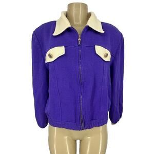 St John Size Large Women Vintage Purple Santana Knit Blazer Jacket ZIP Up H54